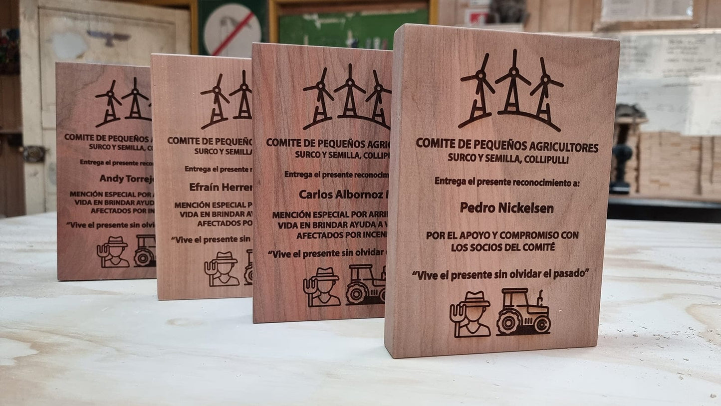 Letreros grabados con tecnica laser de madera