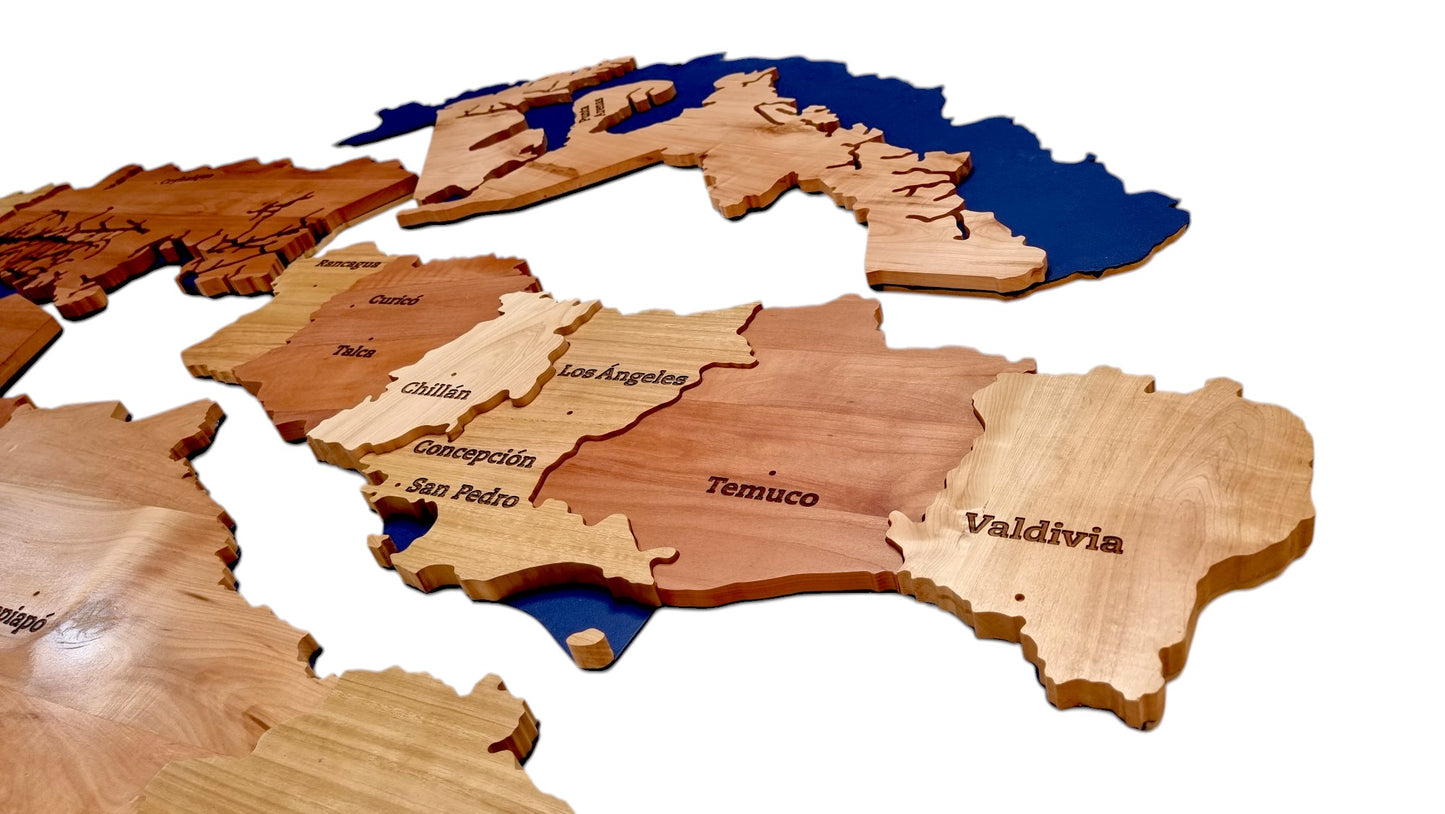 Regiones de chile en madera trabajo personalizado