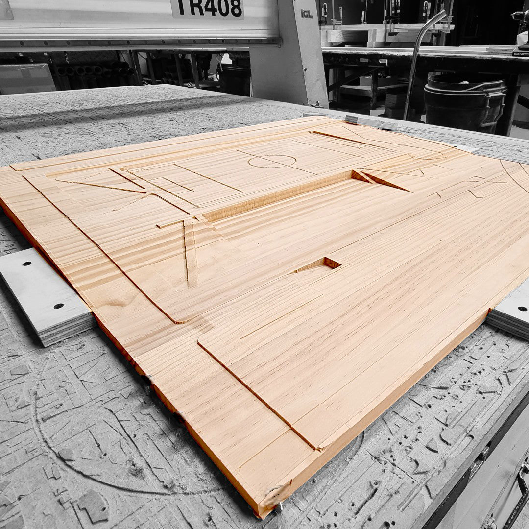 Mecanizado de madera en 3d de un plano arquitectonico